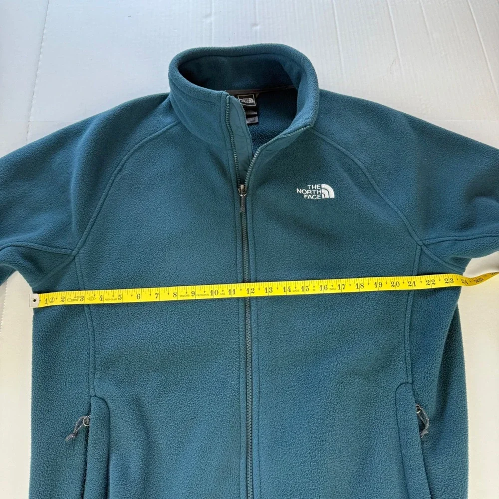 The North Face Mens XL Full Zip Fleece Jacket Teal Blue Raglan Sleeve Cinch Hem